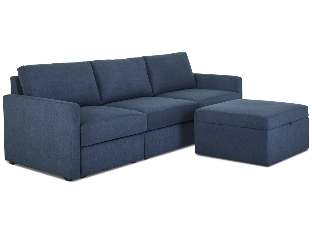 Flex Denim Fabric Sofa with Narrow Arm and Storage Ottoman - main image