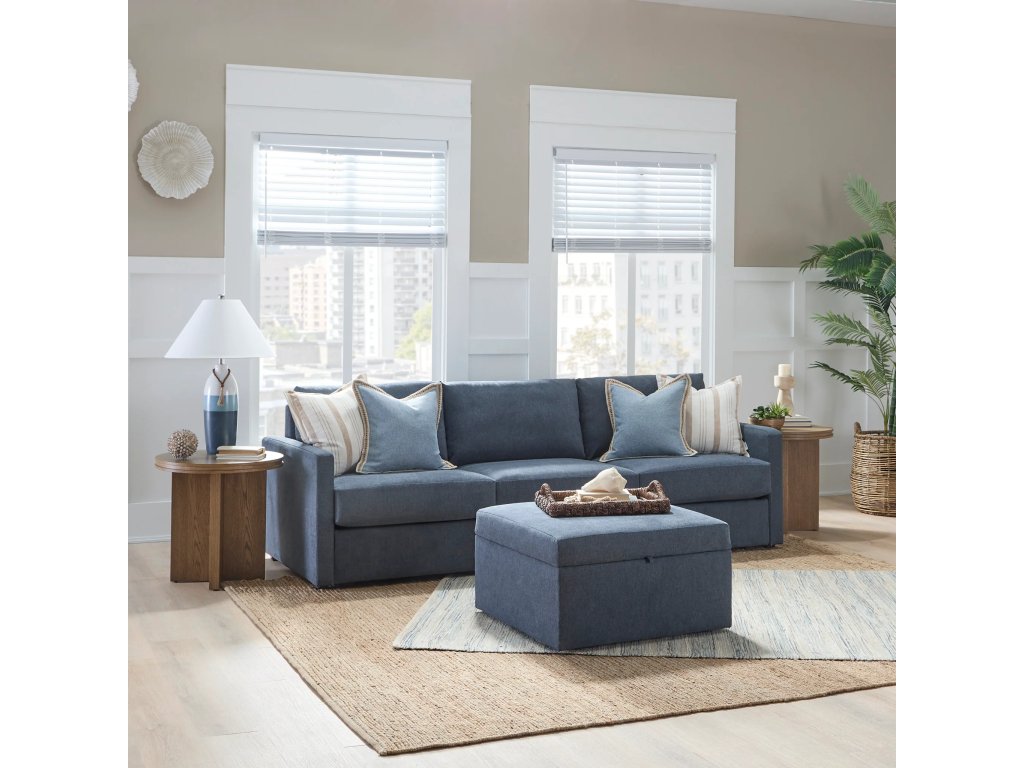 Flex Denim Fabric Sofa with Narrow Arm and Storage Ottoman - image 1