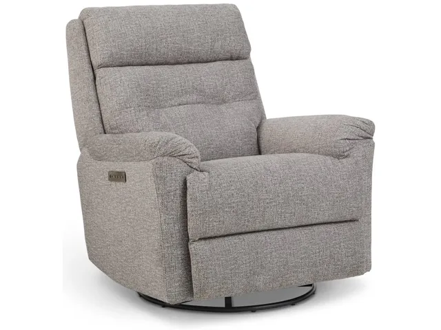 Sophisticated Fabric Power Swivel Gliding Recliner with Power Headrest & Lumbar