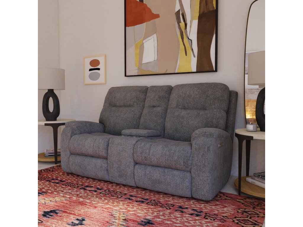 Penn Fabric Power Reclining Loveseat with Console & Power Headrests & Lumbar - image 1