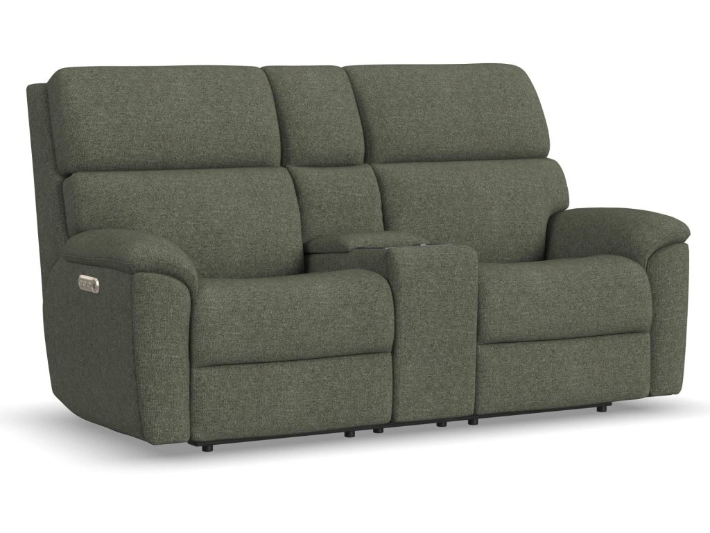 Porter Fabric & Leather Power Reclining Loveseat with Console, Power Headrest, & Lumbar - main image