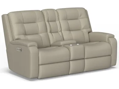 Arlo Leather Power Reclining Loveseat with Console & Power Headrests