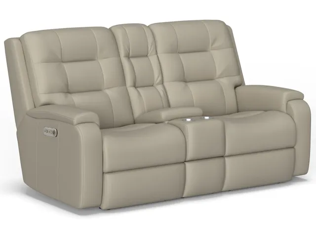 Arlo Leather Power Reclining Loveseat with Console & Power Headrests
