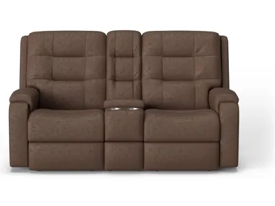 Arlo Leather Power Reclining Loveseat with Console & Power Headrests