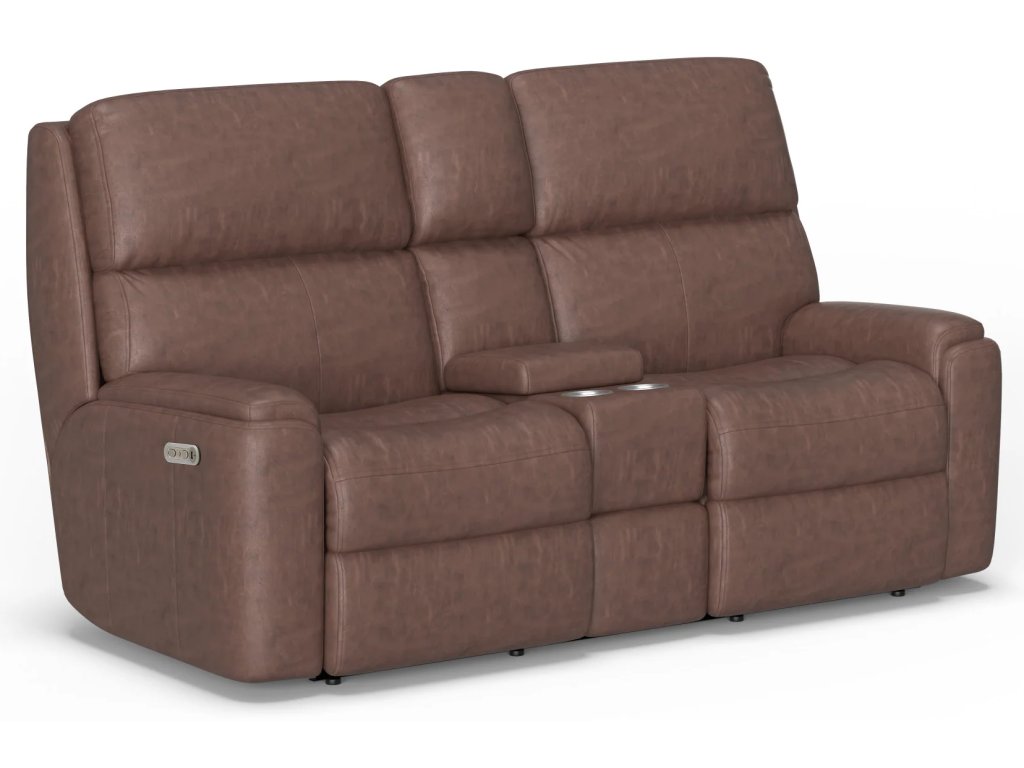 Rio Leather Power Reclining Loveseat with Console & Power Headrests - main image
