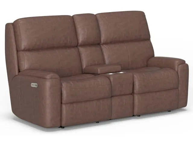 Rio Leather Power Reclining Loveseat with Console & Power Headrests