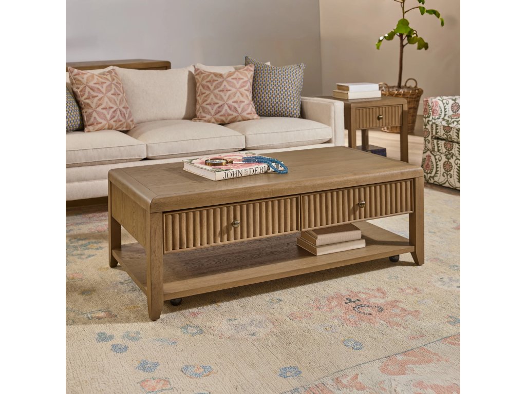Reed Rectangular Coffee Table with Casters - image 1