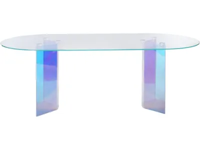 Fomo Double Pedestal Oval Dining Table in Iridescent Glass and Acrylic