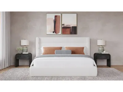 Frank Upholstered Wingback Platform Bed in Cottage Cheese Boucle