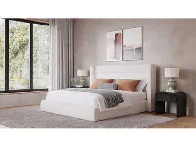 Frank Upholstered Wingback Platform Bed in Cottage Cheese Boucle
