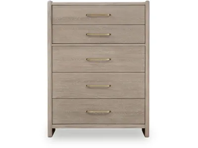 Gardenia Five Drawer Oak Wood Chest in Chai - Alternative View