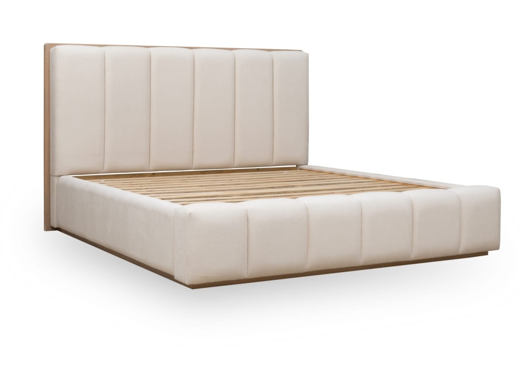 Gardenia Wood Frame Upholstered Platform Bed in Cotton and Chai - image 1
