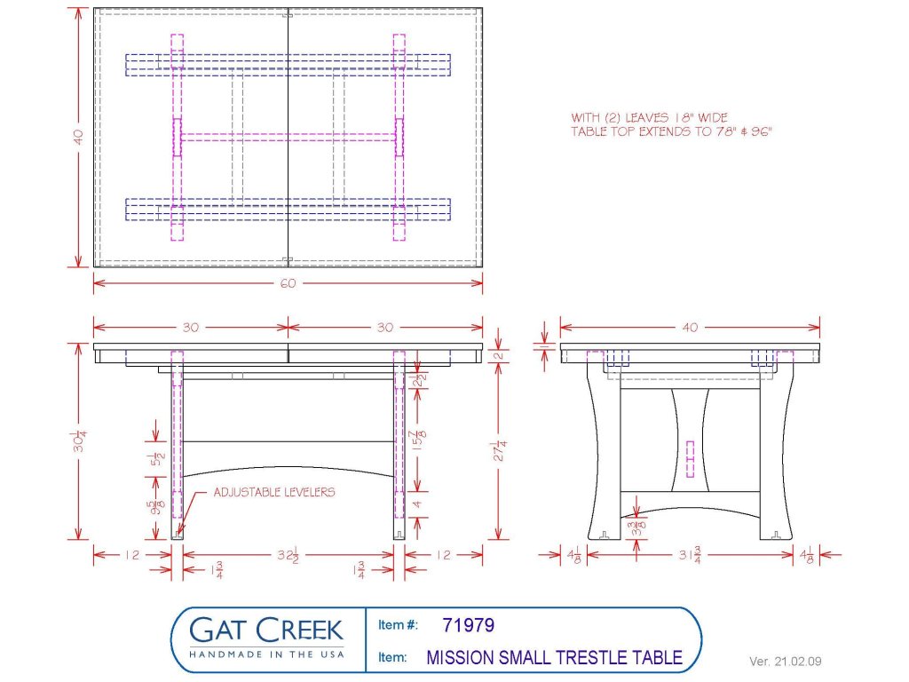 Gat Creek 70" Mission Trestle Table, alternate view 2