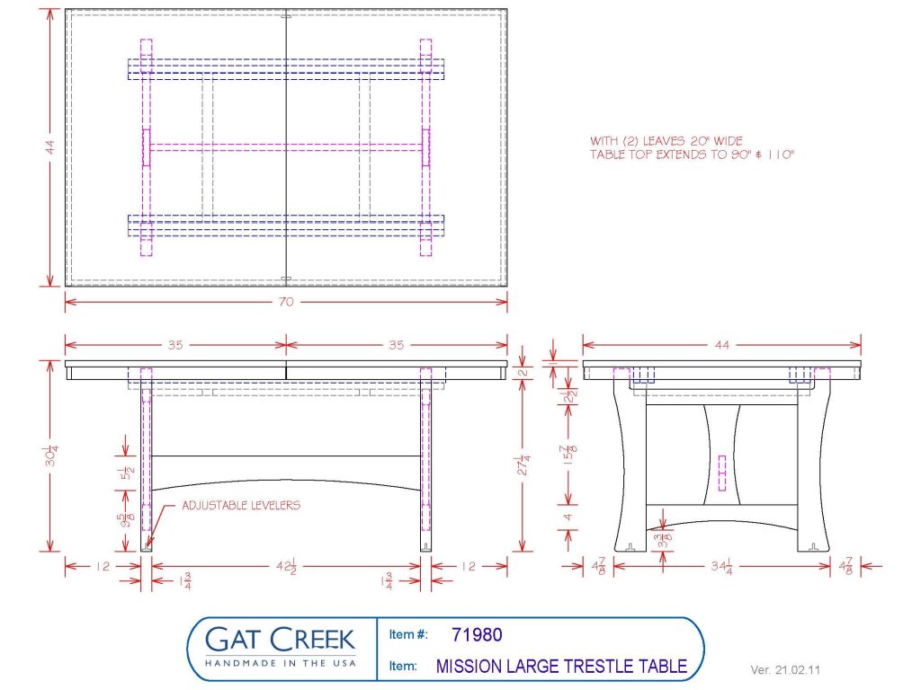 Gat Creek 70" Mission Trestle Table, alternate view 3