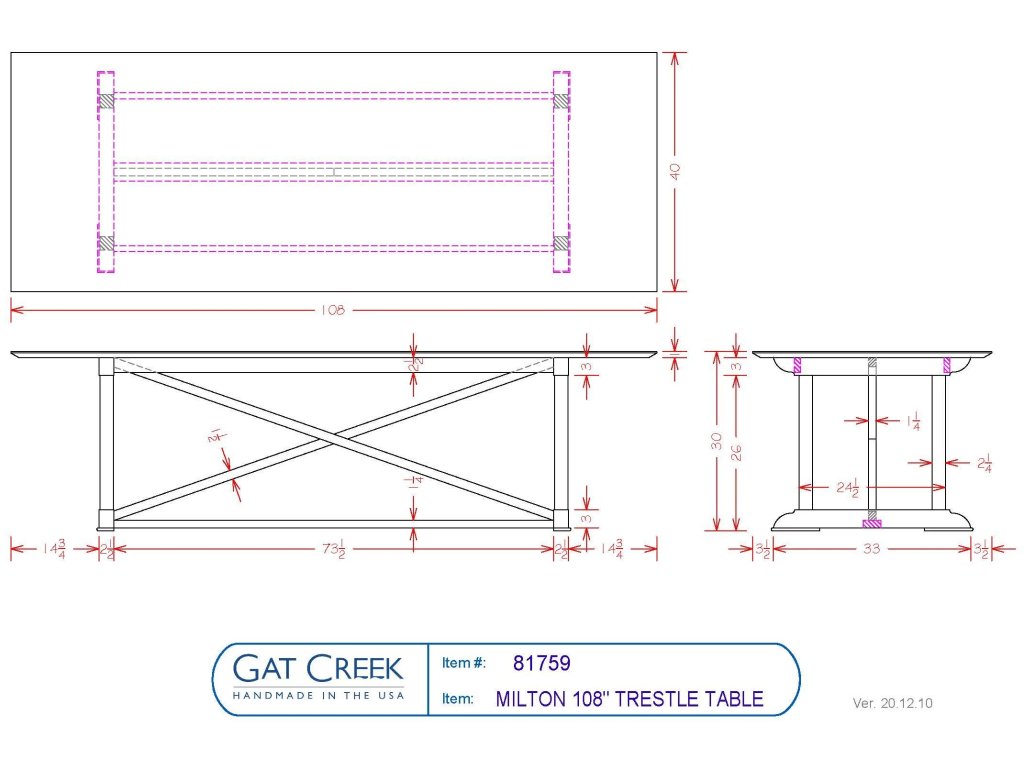 Gat Creek 96" Milton Trestle Table, alternate view 5