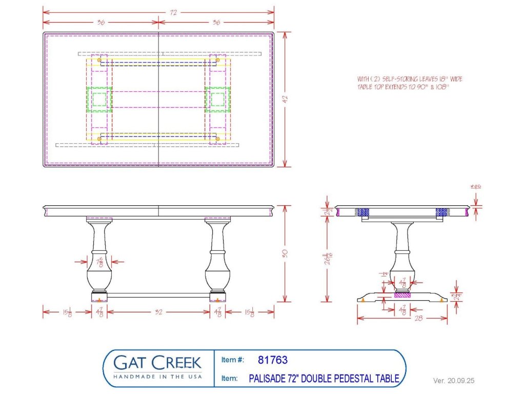 Gat Creek 72" Palisade Pedestal Dining Table with Two Leaves, alternate view 4