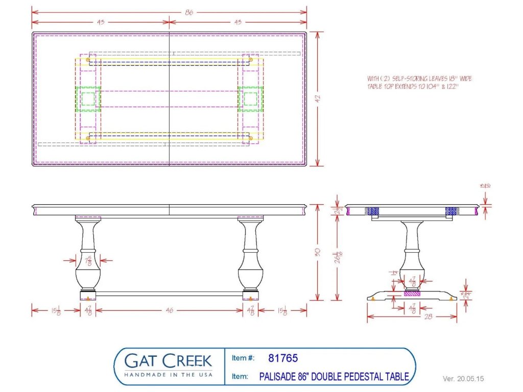 Gat Creek 72" Palisade Pedestal Dining Table with Two Leaves, alternate view 5