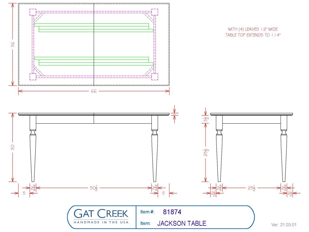 Gat Creek 66" Jackson Table with Four Leaves, alternate view 3