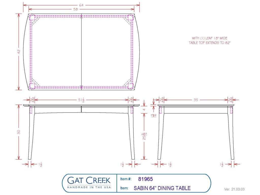 Gat Creek 84" Sabin Dining Table with One Leaf, alternate view 2