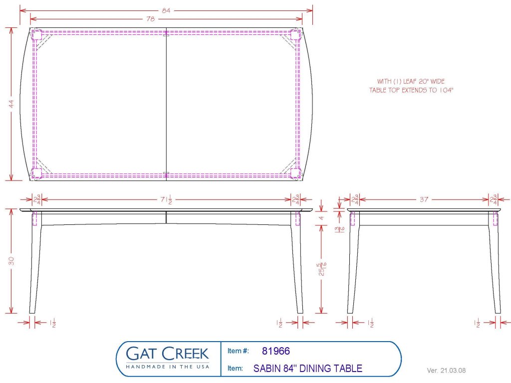 Gat Creek 84" Sabin Dining Table with One Leaf, alternate view 3
