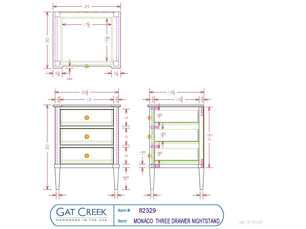 Gat Creek Monaco Three Drawer Nightstand, alternate view 3