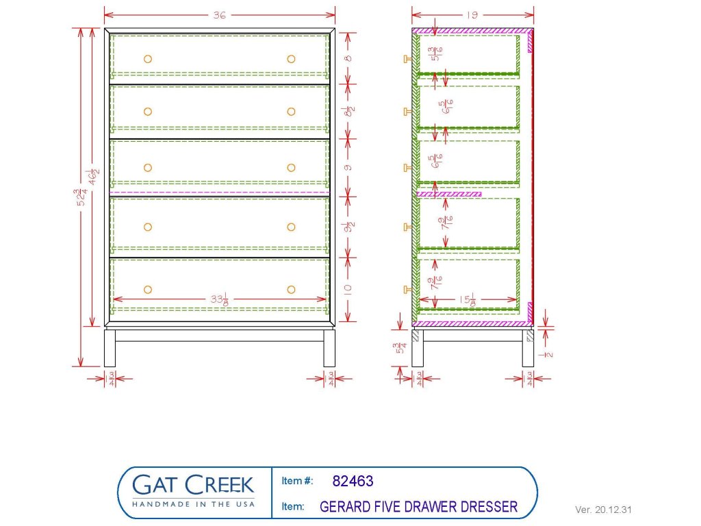 Gat Creek Gerard Five Drawer Dresser, alternate view 2