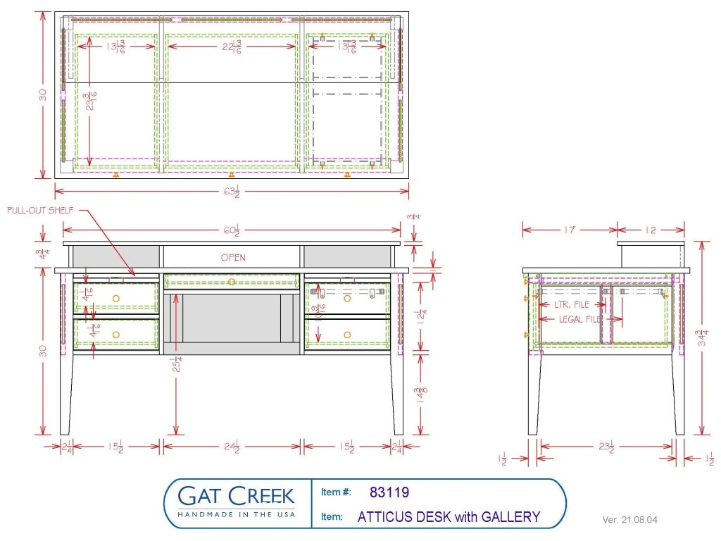 Gat Creek Atticus Desk With Gallery, alternate view 2
