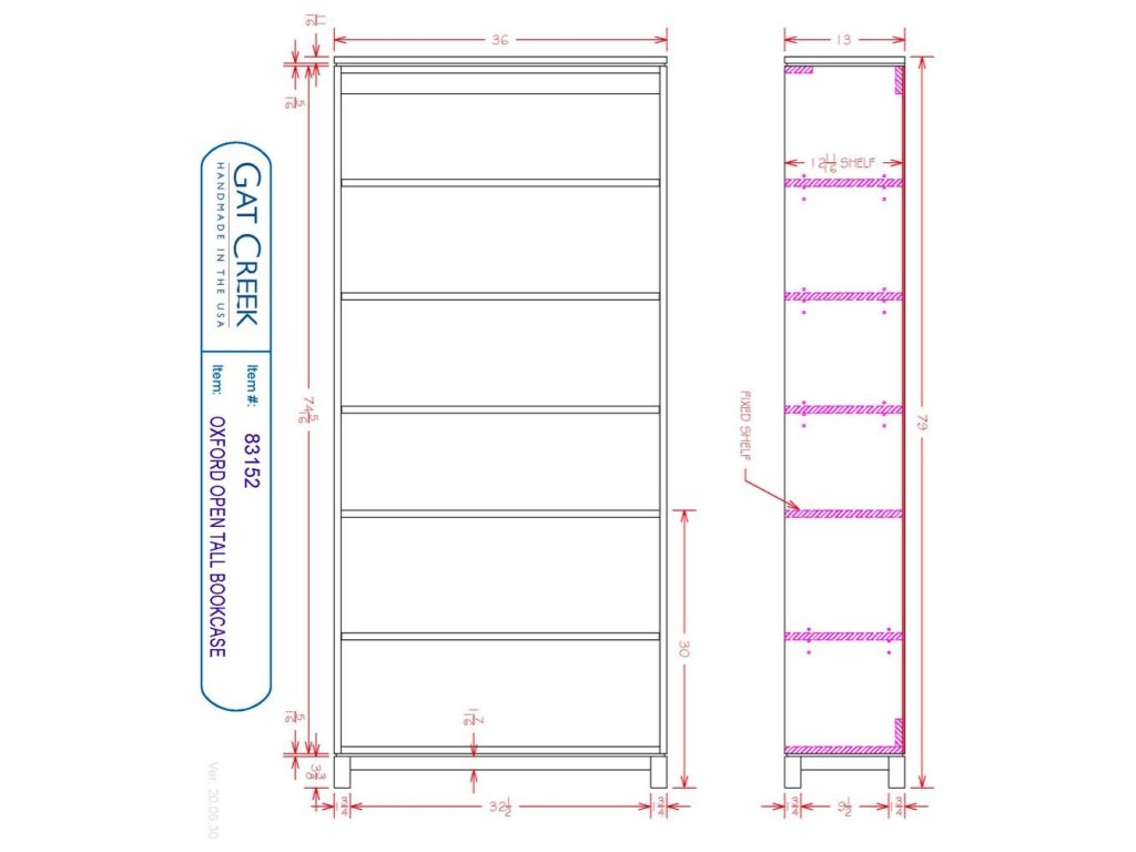 Gat Creek Oxford Open Tall Bookcase, alternate view 3