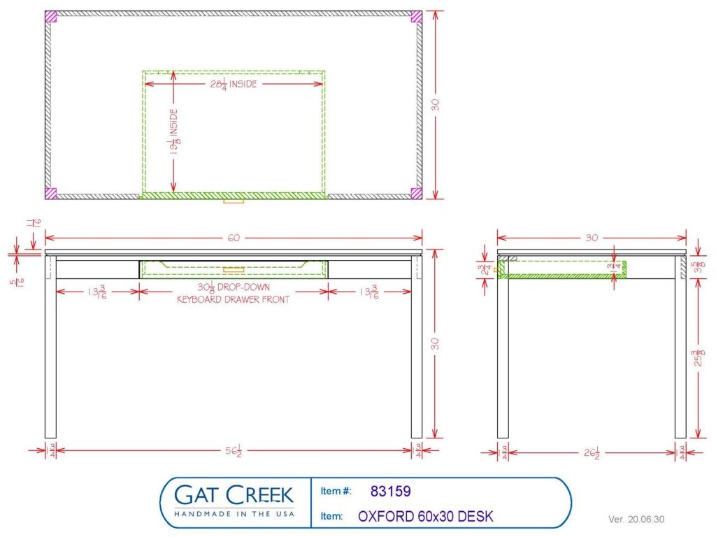 Gat Creek Oxford 60x30 Desk, alternate view 4