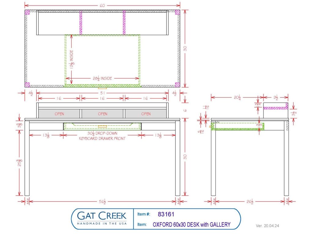Gat Creek Oxford 60x30 Desk, alternate view 3