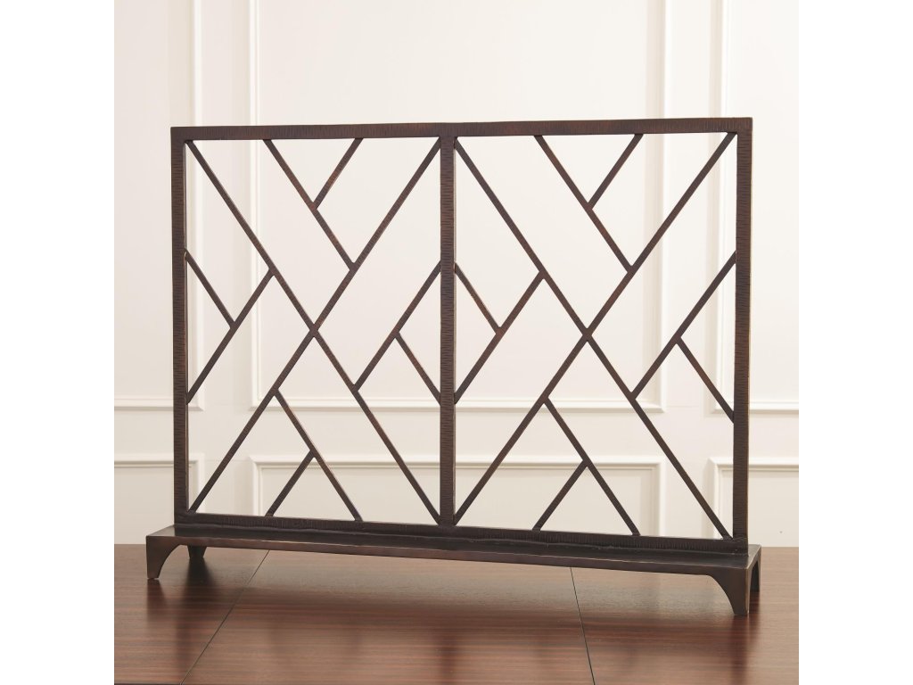 Chinoise Fret Fireplace Screen-Bronze - main image