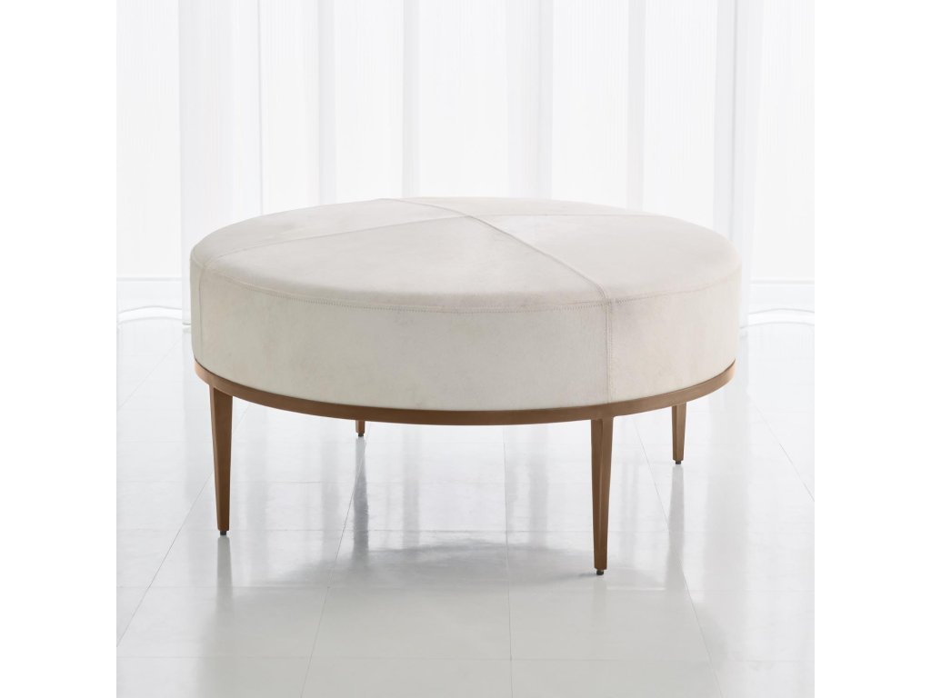 Urban Ottoman with Ivory Hair-on-Hide-Antique Brass - main image