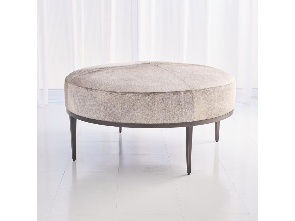 Urban Ottoman with Grey Hair-on-Hide-Antique Gunmetal - main image