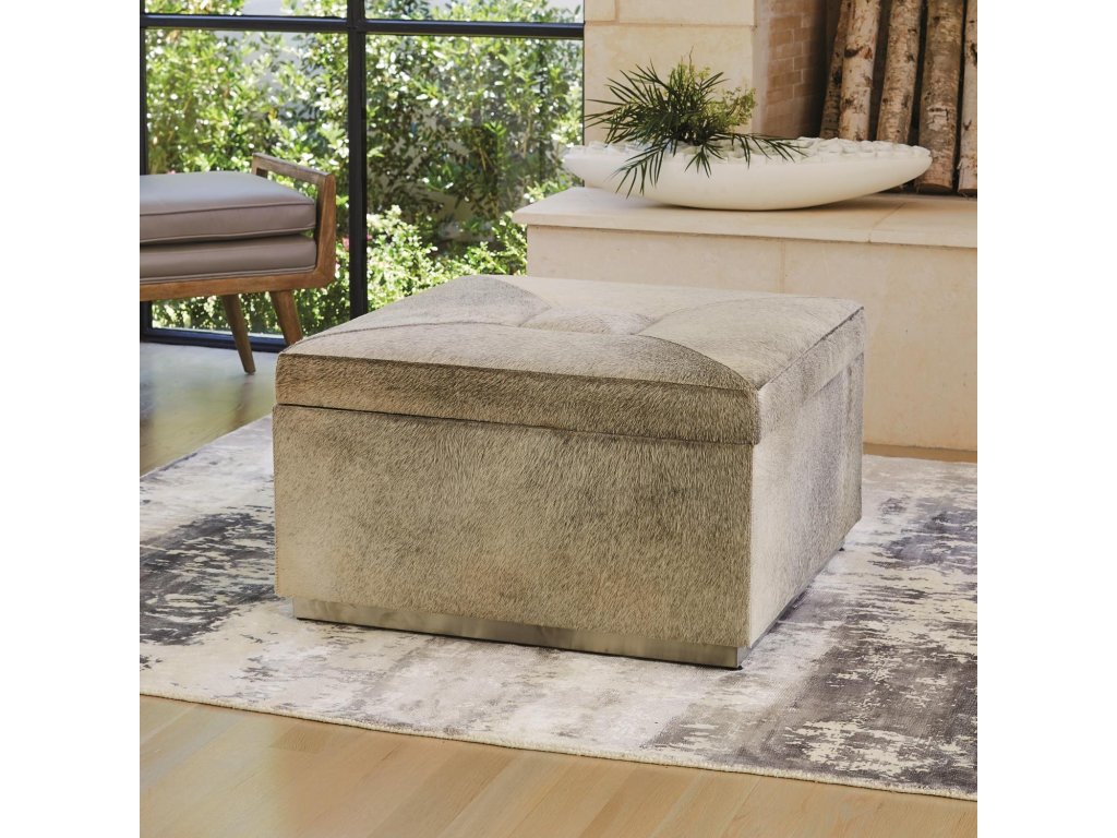 Metro Square Storage Ottoman-Grey Hair-on-Hide - image 2