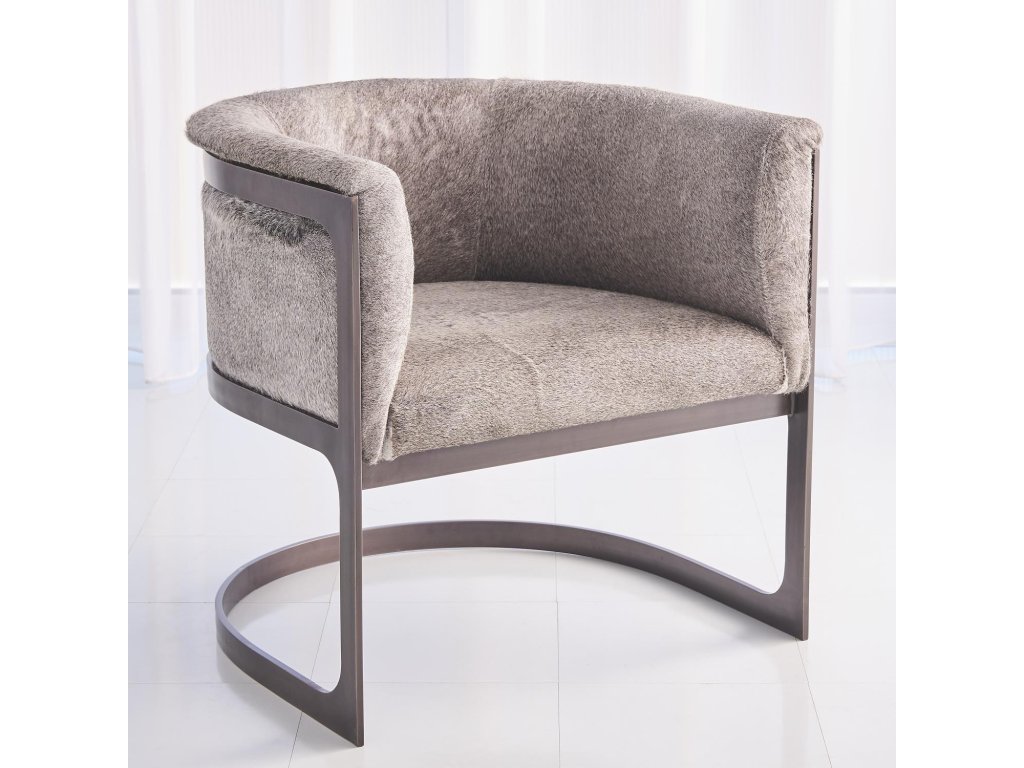 Regan Barrel Chair with Grey Hair-on-Hide-Antique Gunmetal - main image