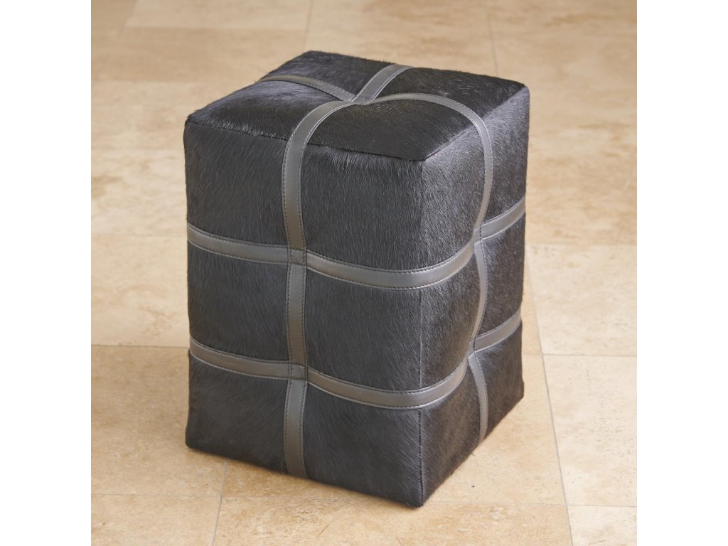Belted Poof-Black Hair on Hide Leather - main image
