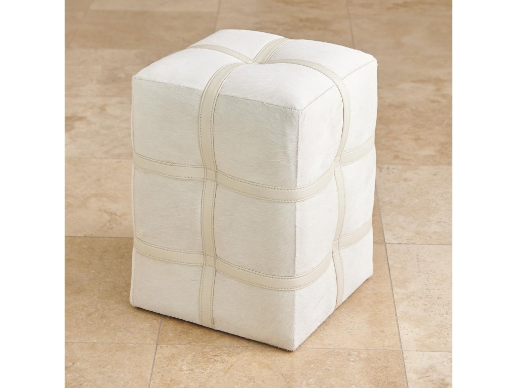 Belted Poof-Ivory Hair-on-Hide Leather - main image