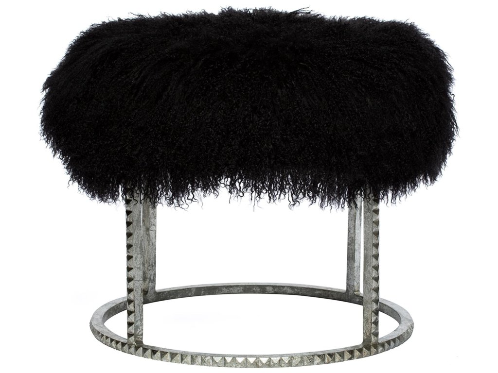 Stud Pouf-Silver Leaf-Black Fur - image 1