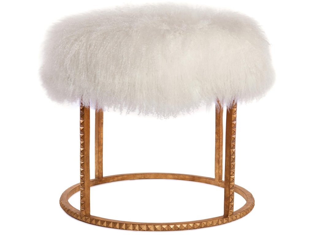 Stud Pouf-Gold Leaf-White Fur - image 2