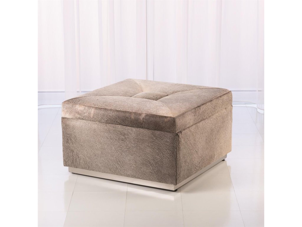Metro Square Storage Ottoman-Grey Hair-on-Hide - main image