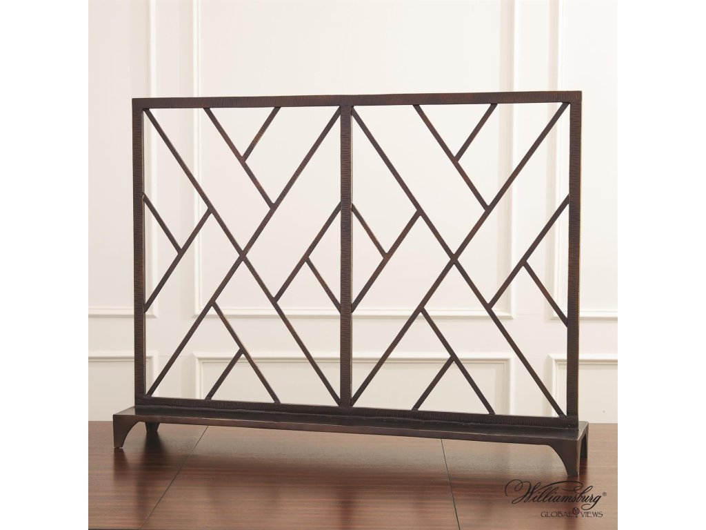 Chinoise Fret Fireplace Screen-Bronze - image 2