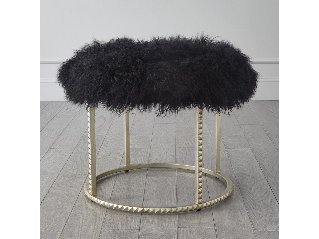 Stud Pouf-Silver Leaf-Black Fur - main image