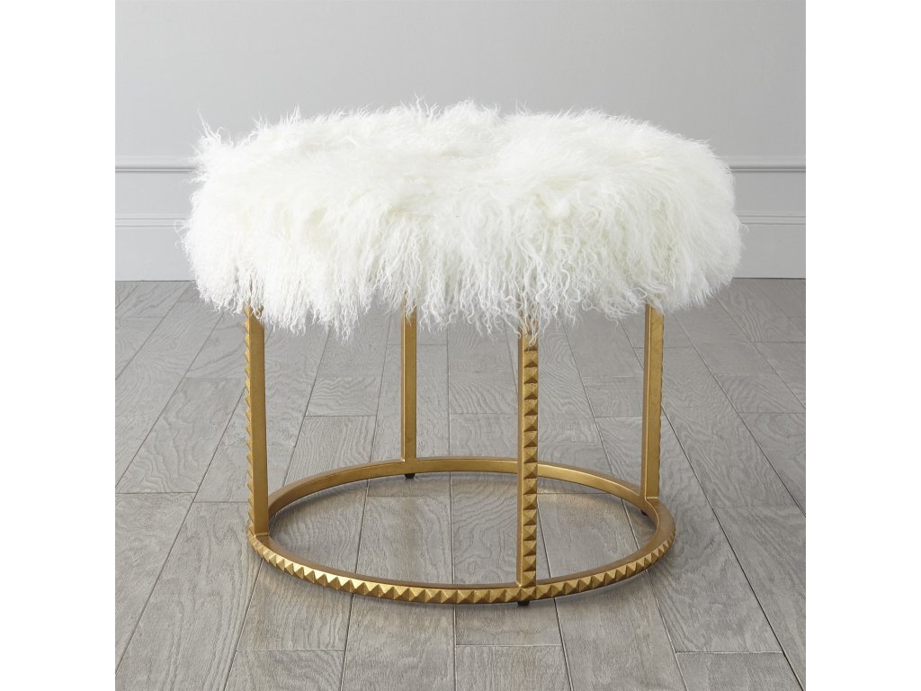 Stud Pouf-Gold Leaf-White Fur - main image