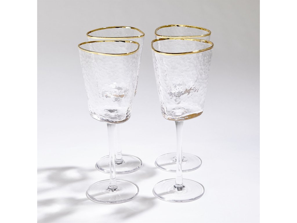 S/4 Hammered Wine Glasses-Clear with Gold Rim - main image