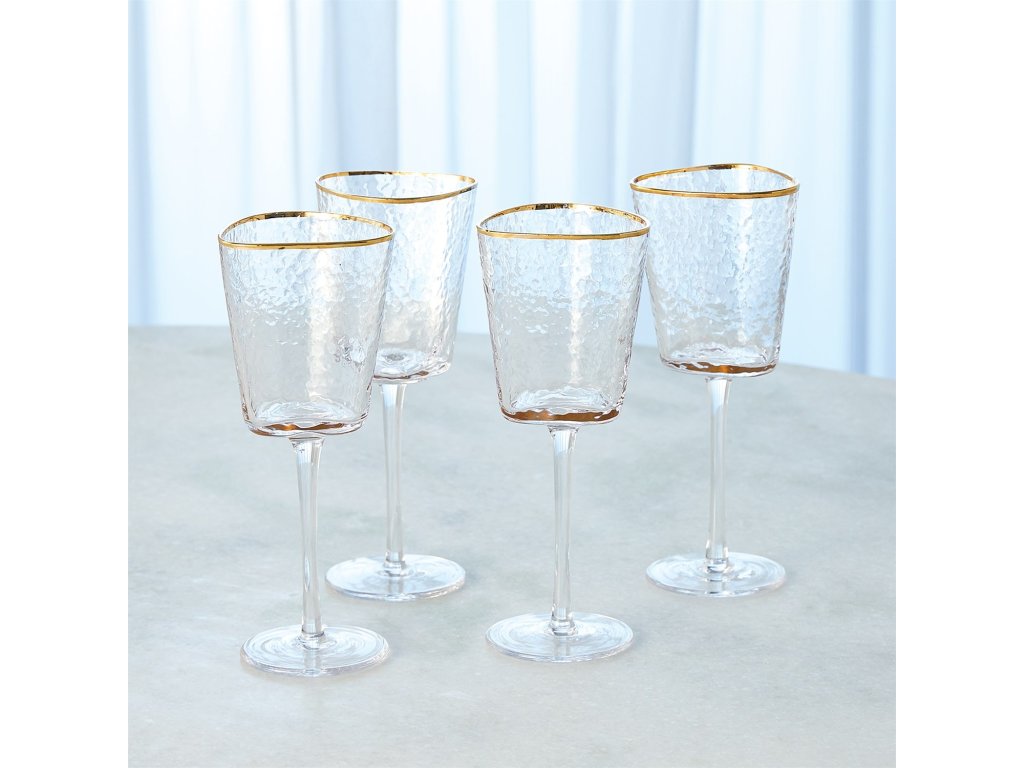 S/4 Hammered Wine Glasses-Clear with Gold Rim - image 1
