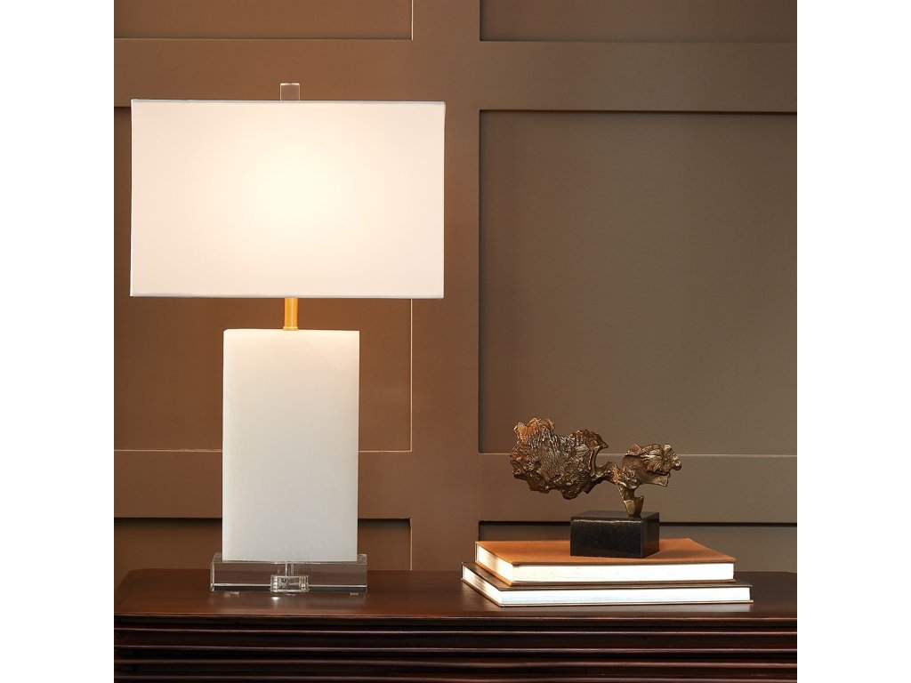 Alabaster Rectangular Table Lamp-Brass - image 3