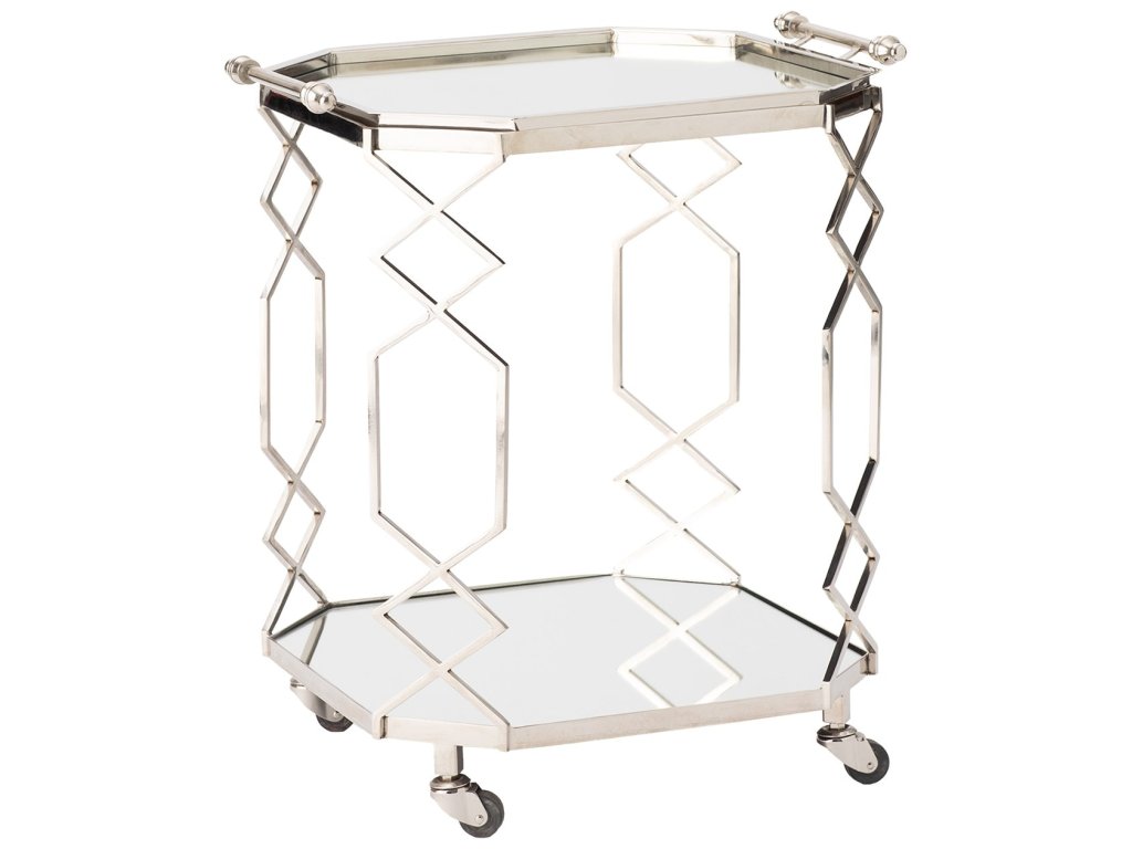 Octagonal Fret Serving Trolley and Tray-Polished Nickel - main image