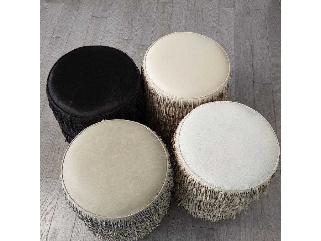 Fringe Ottoman-Ivory Marble Leather - image 1