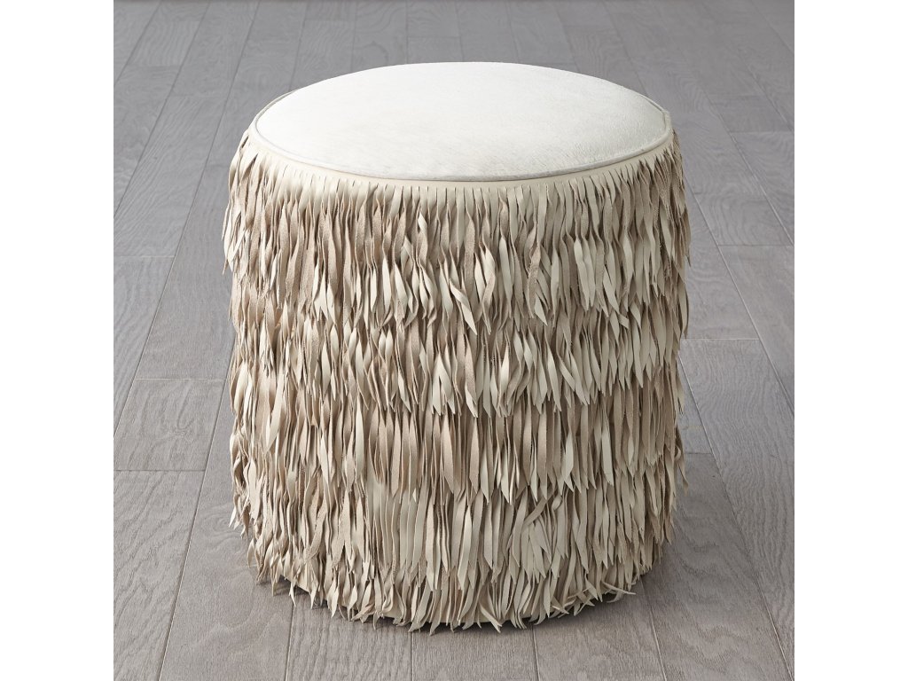 Fringe Ottoman-Ivory Marble Leather - image 6