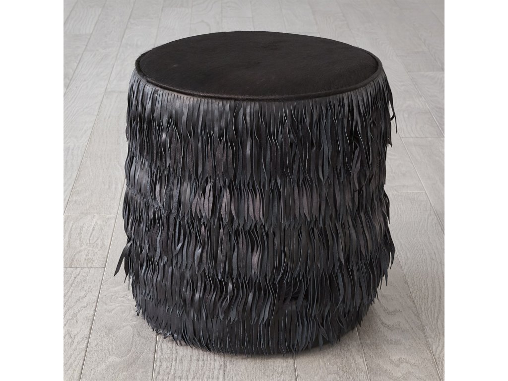 Fringe Ottoman-Ivory Marble Leather - image 8